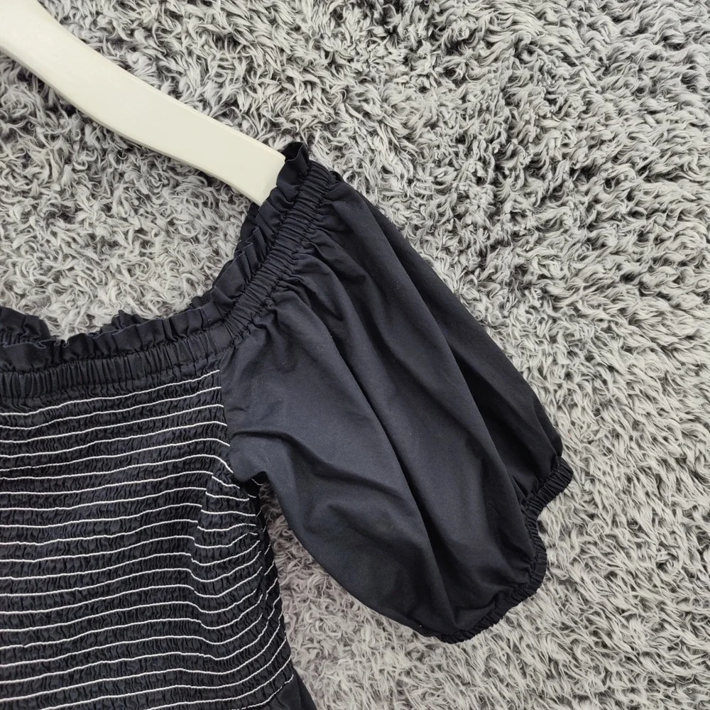 Old Navy Womens Cottagecore Peasant Smocked Puff Sleeve Peplum Top L Black